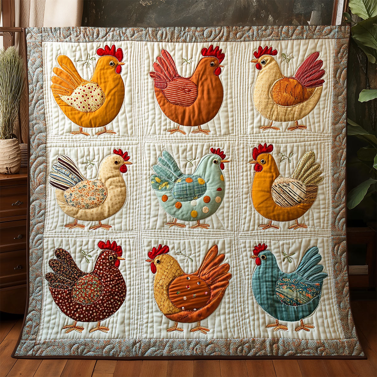 Vintage Patchwork Chicken Quilt Soft Quilt Blanket Gift to Warm Hearts