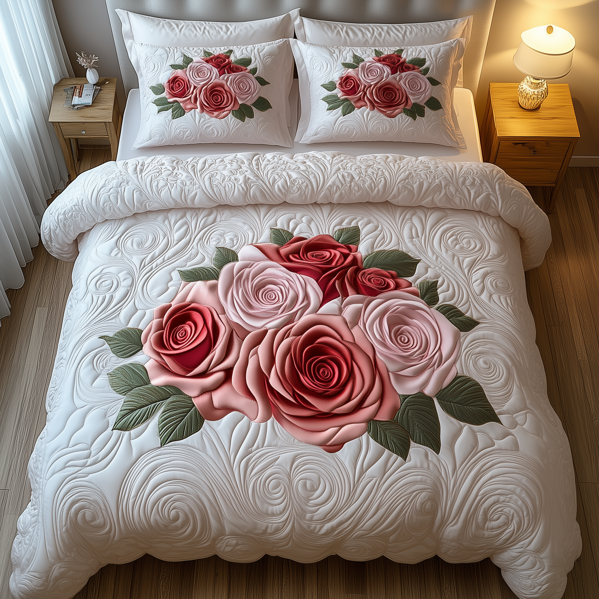 Vintage Roses Quilted Bedding Set Bedspread Quilts Gift Ideas For Married Couples