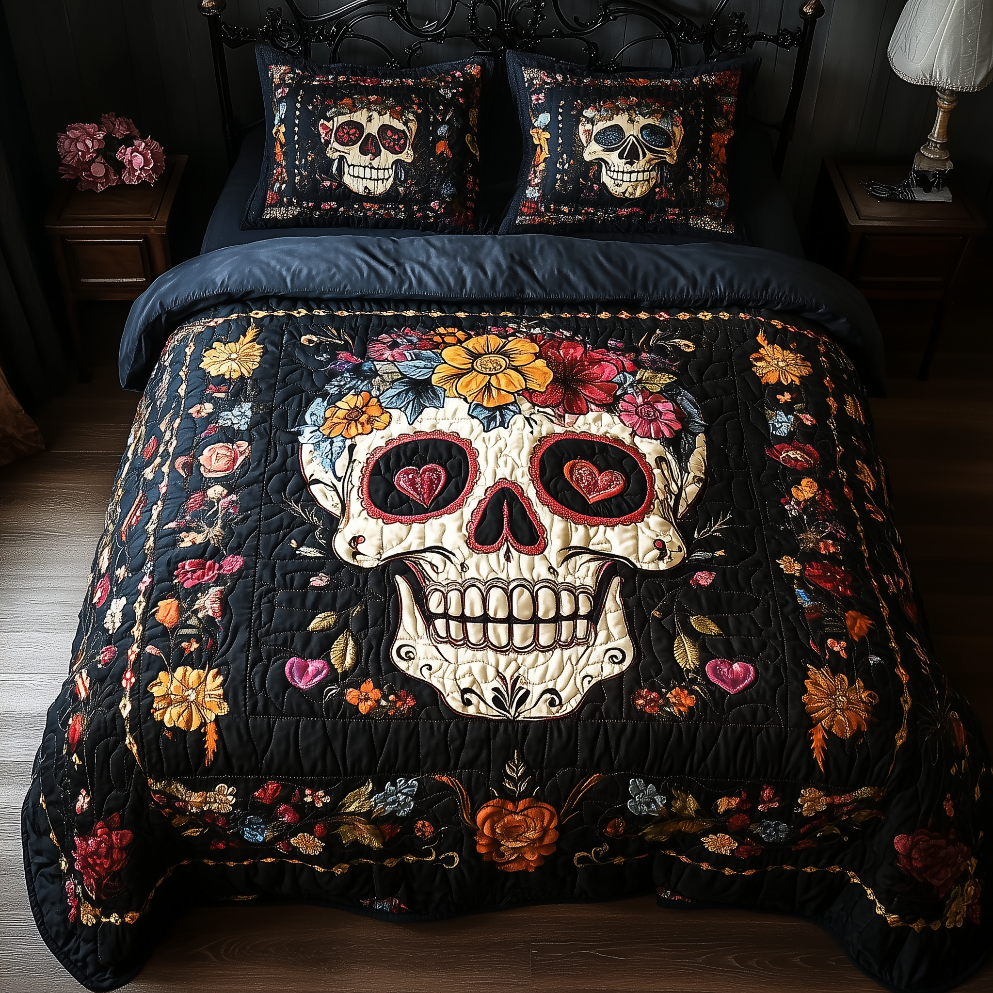 Vintage Skull Quilted Bedding Set Bedroom Decor Ideas Cool Skull Gifts