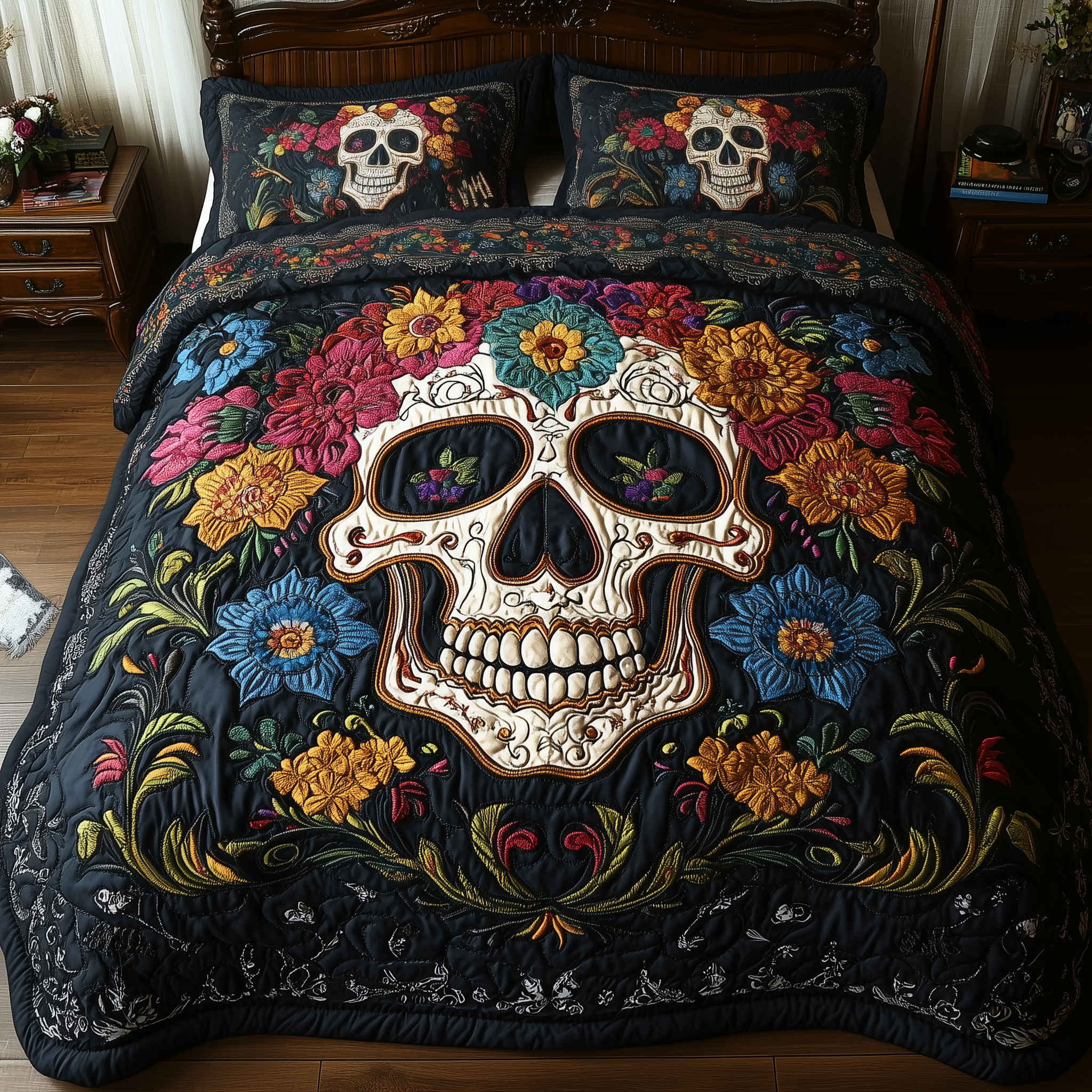 Vintage Skull Quilted Bedding Set Bedroom Decor Unique Skull Gifts For Him