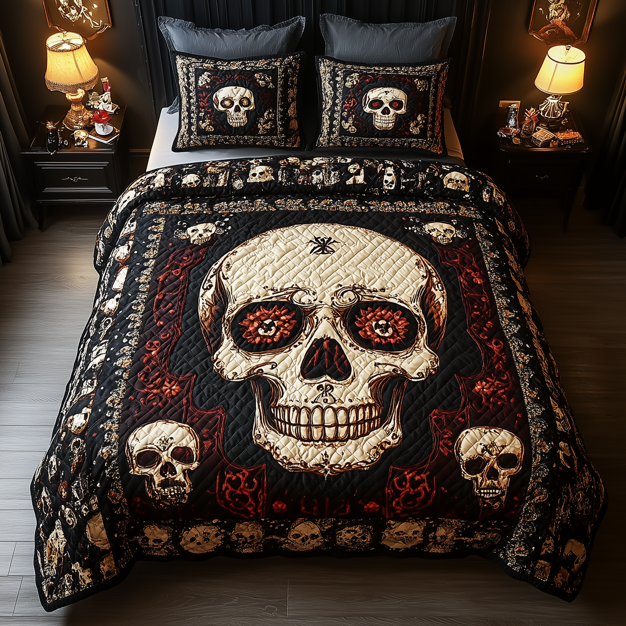 Vintage Skull Quilted Bedding Set Bedroom Decorations Skull Christmas Gifts