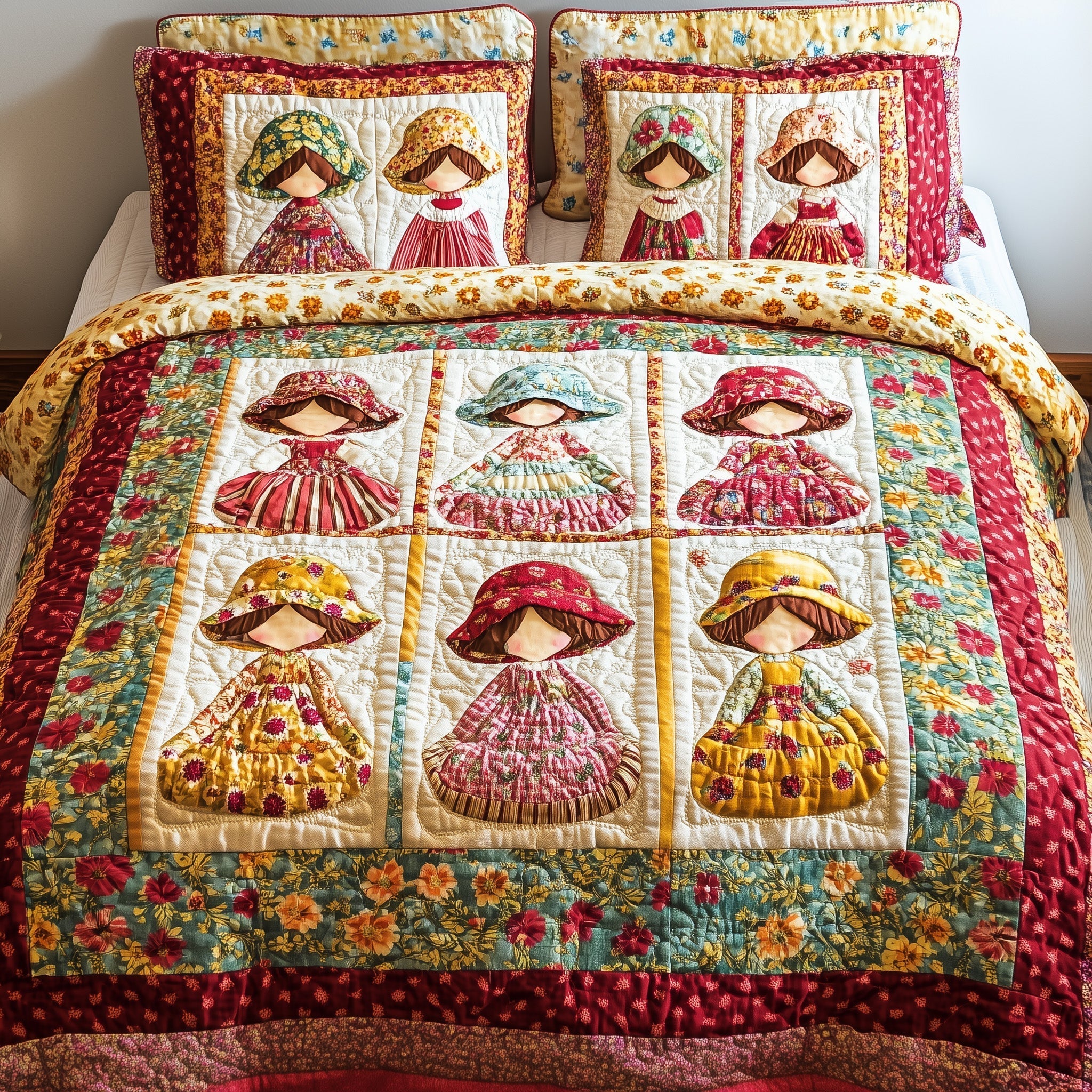 Vintage Sunbonnet Sue Quilted Bedding Set Good Bed Sheet Sets Gifts For Mother In Law