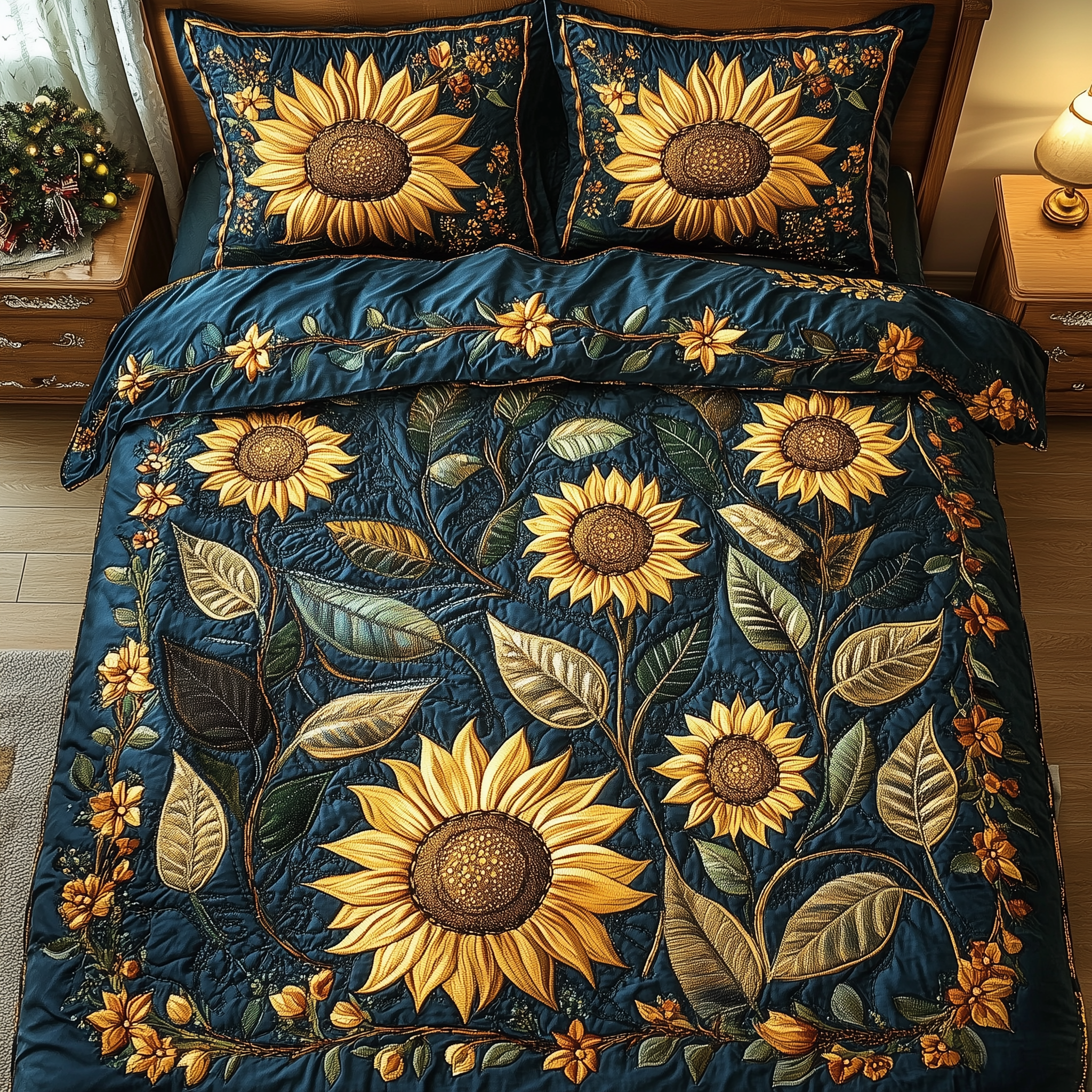Vintage Sunflower Quilted Bedding Set Boho Bedroom Decor Sunflower Theme Gifts Merchandise