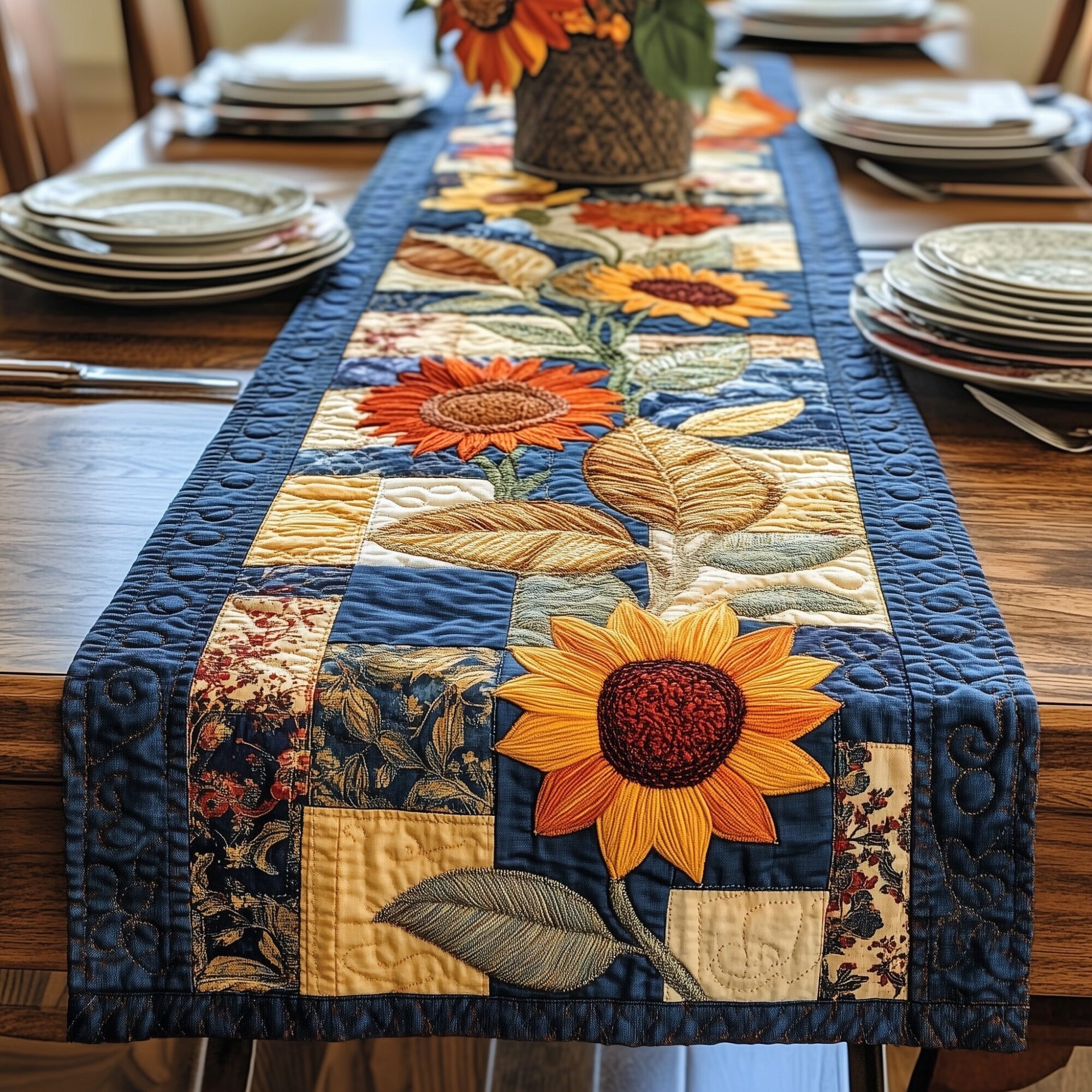 Vintage Sunflower Quilted Table Runner Dining Room Table Decor Ideas Mother In Law Mothers Day Gifts