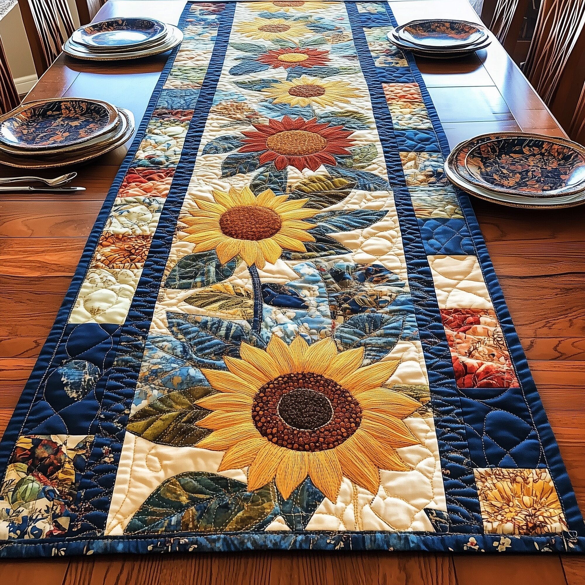 Vintage Sunflower Quilted Table Runner Dinner Table Decor Ideas Gifts For Busy Moms