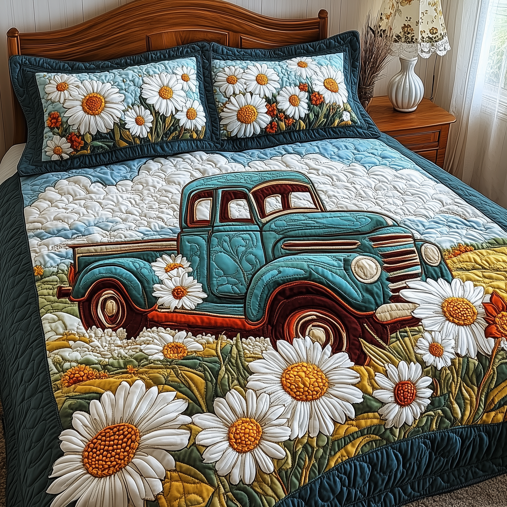Vintage Truck Quilted Bedding Set Bedroom Decor Ideas Mother's Day For Grandma