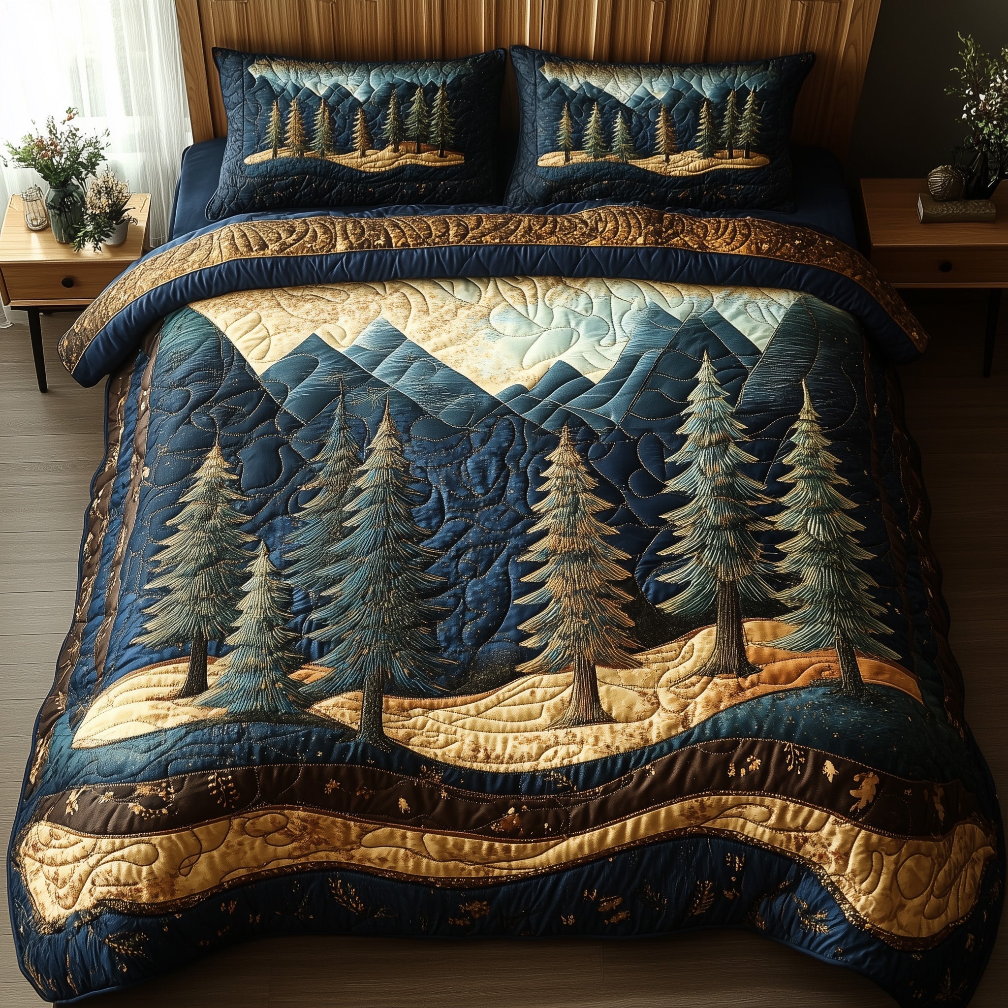 Vintage Woodland Quilted Bedding Set Unusual Bed Sheets Gifts For Father's Day From Wife