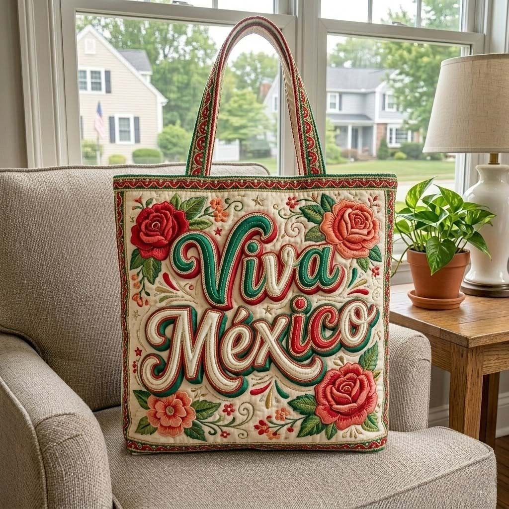 Viva Mexico Quilted Tote Bag Everyday Bag Vacation Bag Calavera Catrina Collectible Gifts