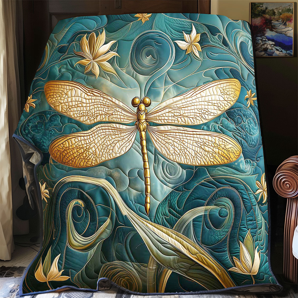Water Spirit Dragonfly Quilt Perfect Housewarming Gift with Quilt Blanket