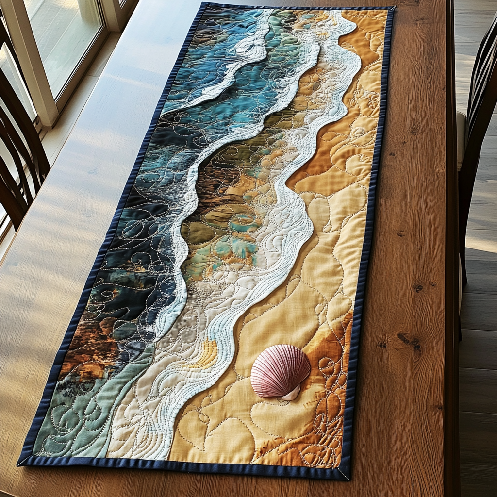 Wave Whisper Quilted Table Runner Nautical Table Topper Good Family Gifts