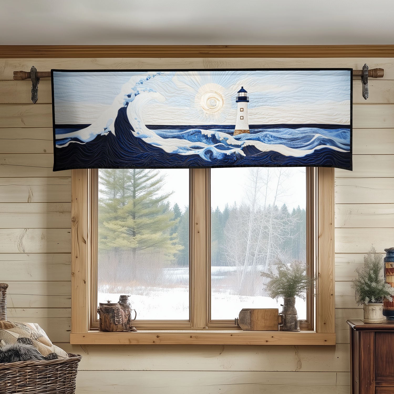 Waves and Whispers Quilted Valance Modern Holiday Decor Gift Ideas For Ocean Lovers