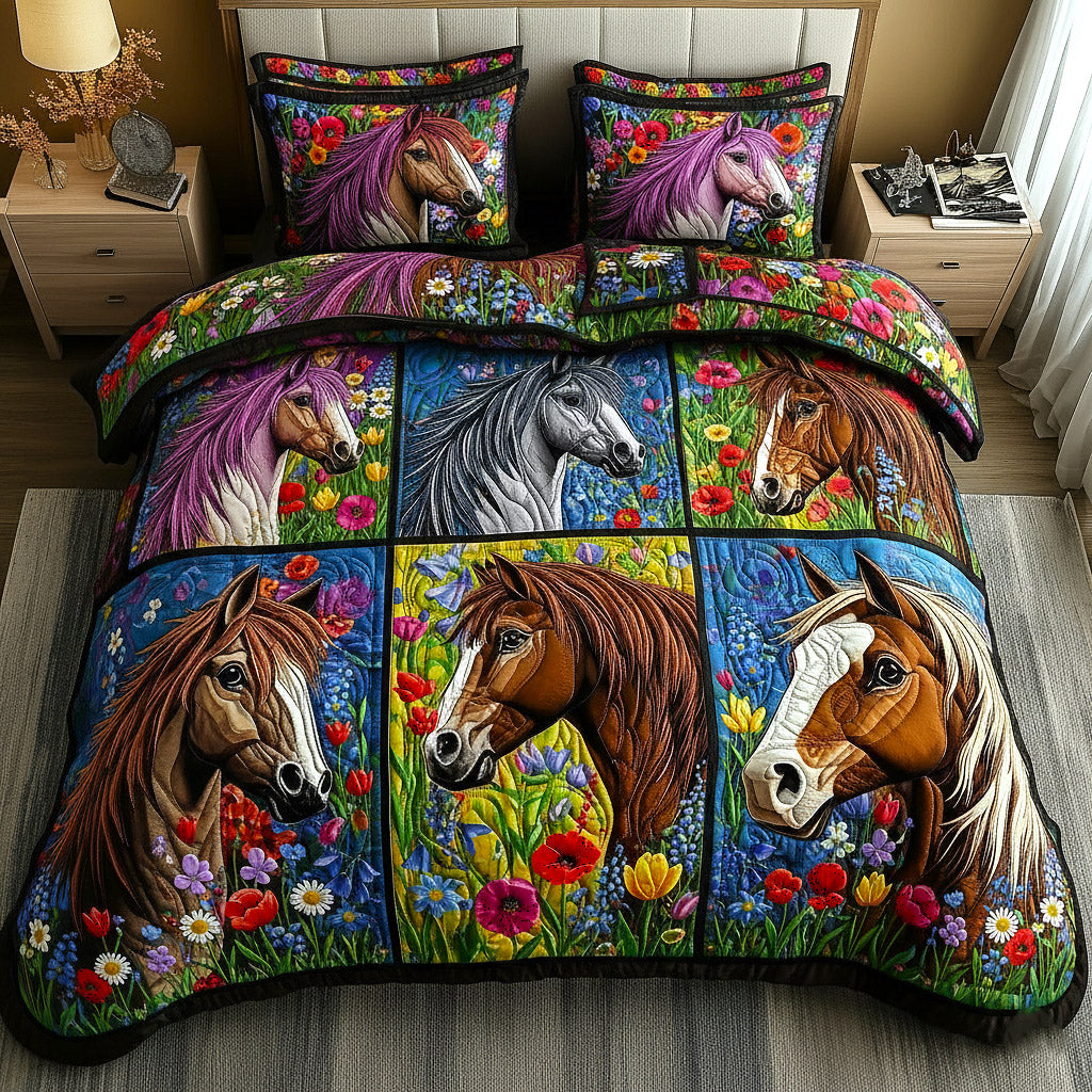 Weathered Gallop Quilted Bedding Set Queen Bed Set Cool Gifts For Horse Lovers