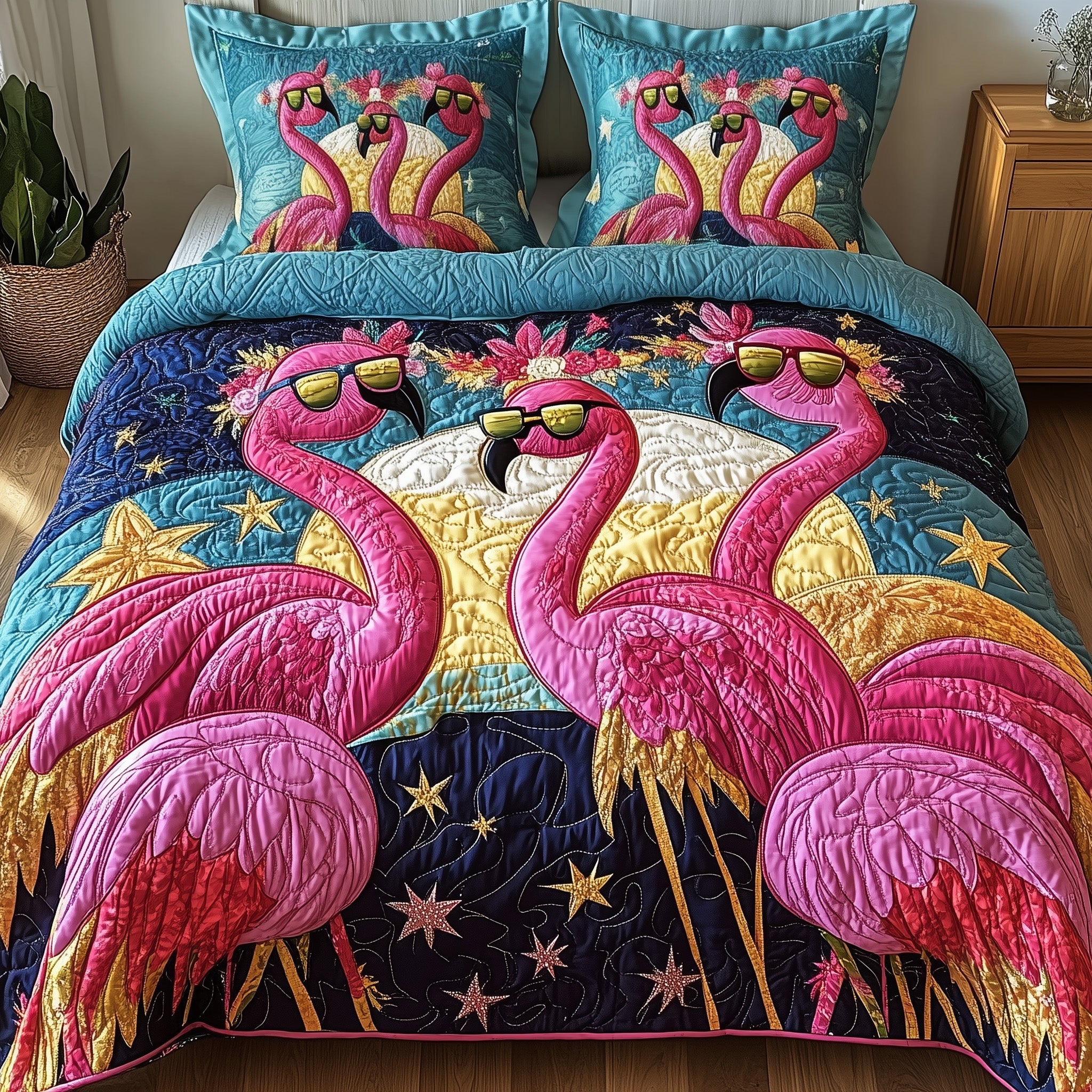 Whimsical Flamingo Quilted Bedding Set Best King Sheet Set Flamingo Themed Presents