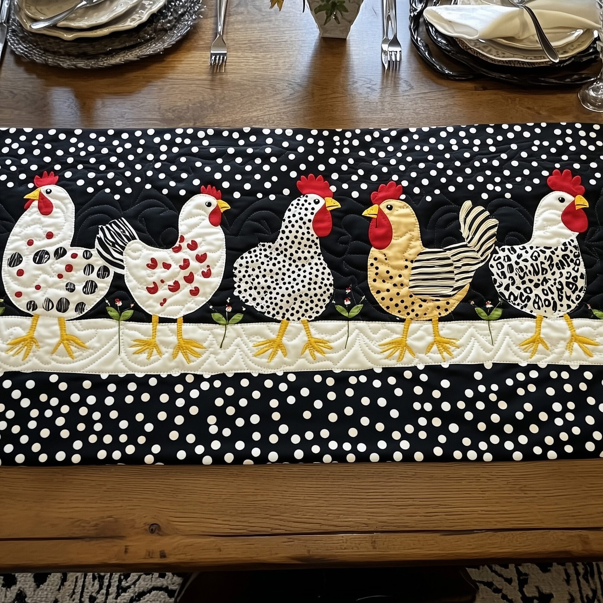 Whimsy Hen Quilted Table Runner Farmhouse Style Table Runners Chicken Christmas Presents