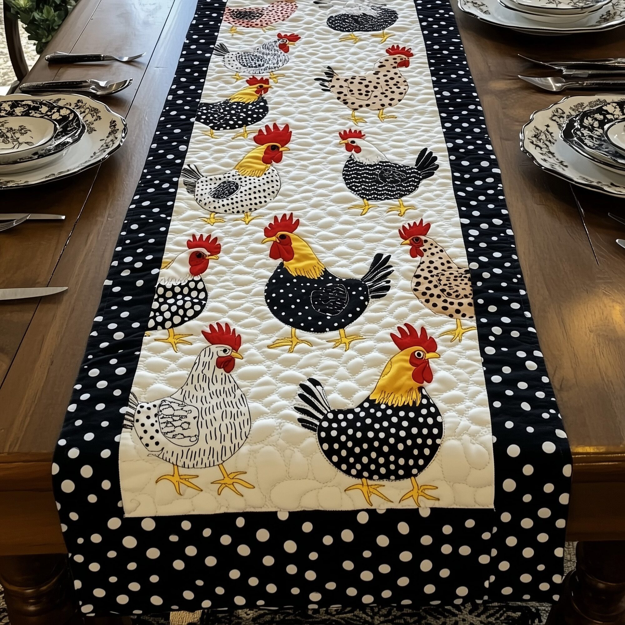 Whimsy Hen Quilted Table Runner Rustic Farmhouse Table Runner Best Chicken Lover Gift Ideas
