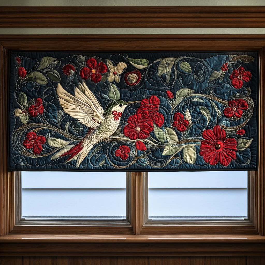 Whispering Hummingbird Quilted Valance Christmas Home Dec Gift For Bird Lover