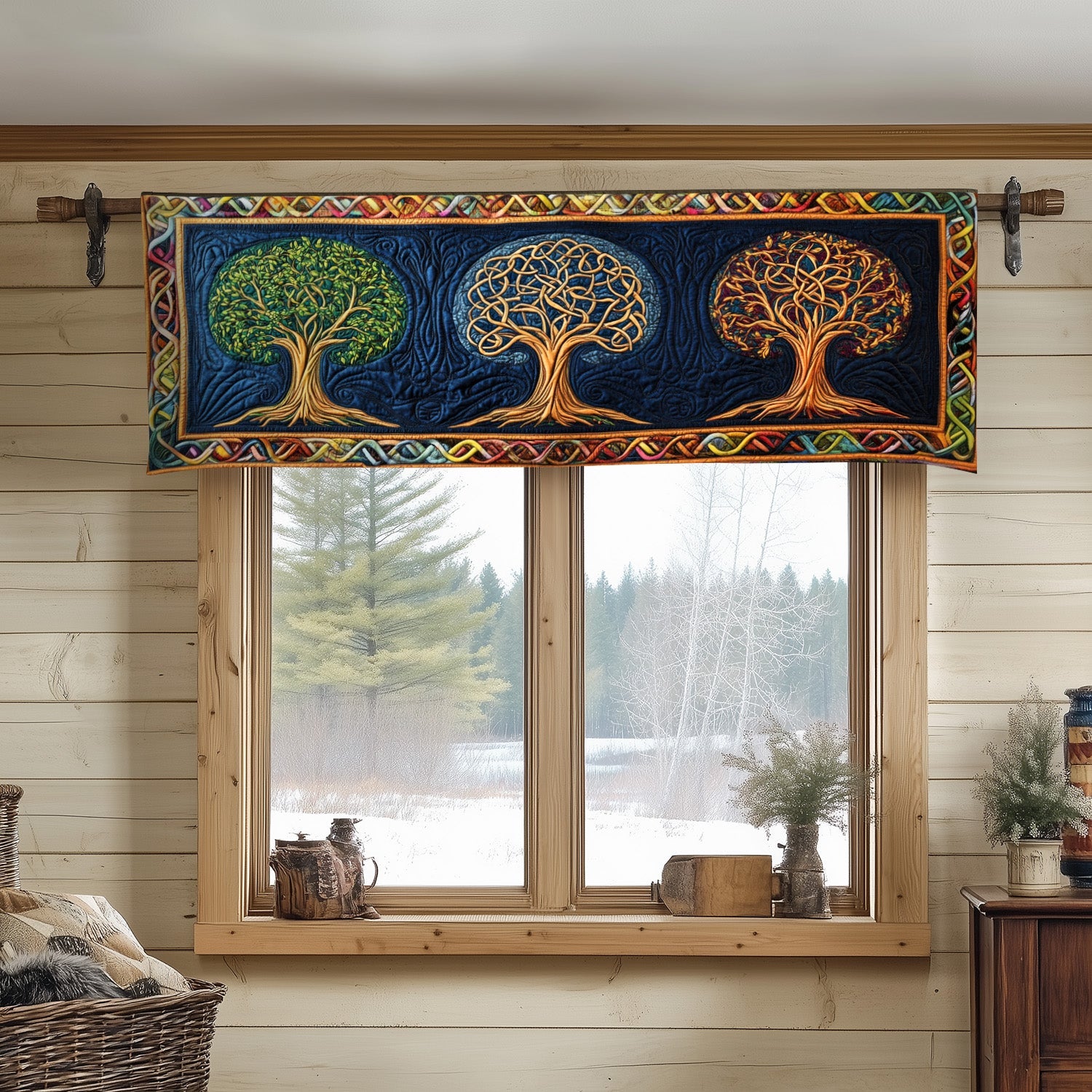 Whispering Leaves Quilted Valance Christmas Entry Way Decor Tree Of Life Gifts For Dad
