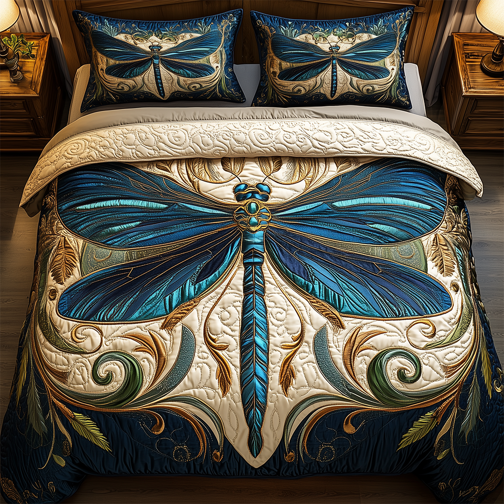 Whispers of the Wind Quilted Bedding Set Bedding Decor Dragonfly Gift Items