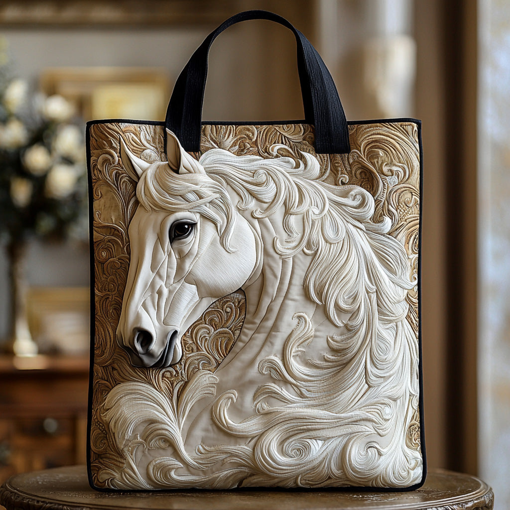 White Horse Grace Quilted Tote Bag Best Everyday Tote Bag Horse Themed Gifts For Adults