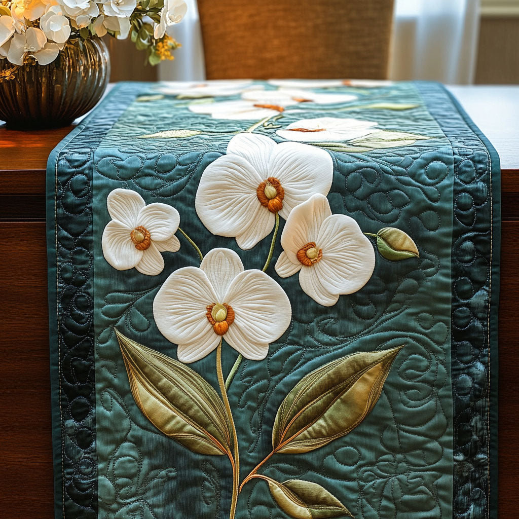 White Orchid Elegance Quilted Table Runner Dining Table Decor Ideas Unique Gifts For Family