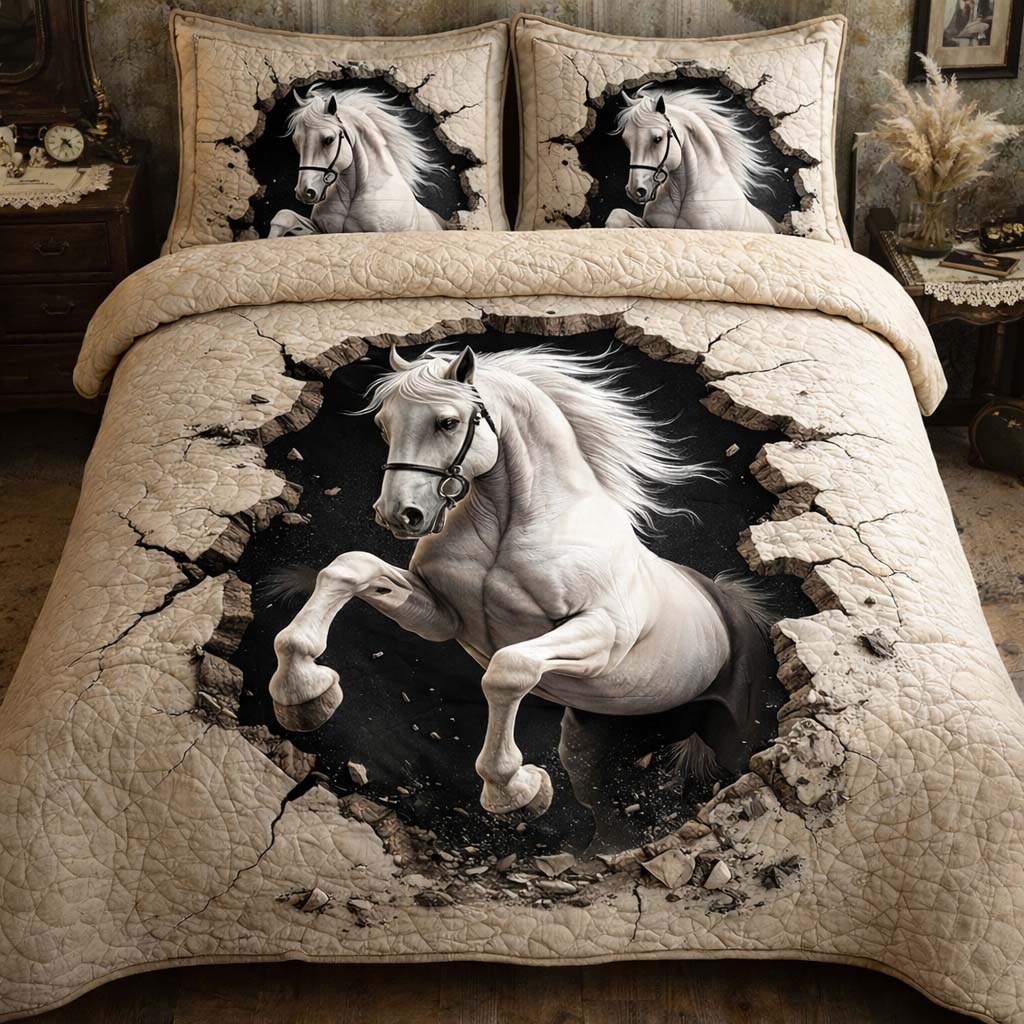 White Stallion Quilted Bedding Set Great Bed Sets Birthday Present Ideas For Horse Lover