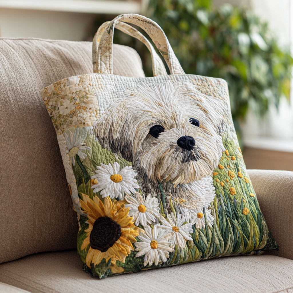 Whitewash Shih Tzu Quilted Tote Bag Top Tote Bags Shih Tzu Gifts For Dog Lovers