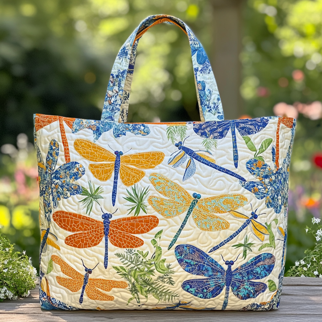 Wild Dragonfly Quilted Tote Bag Womens Handbag Dragonfly Gift Ideas