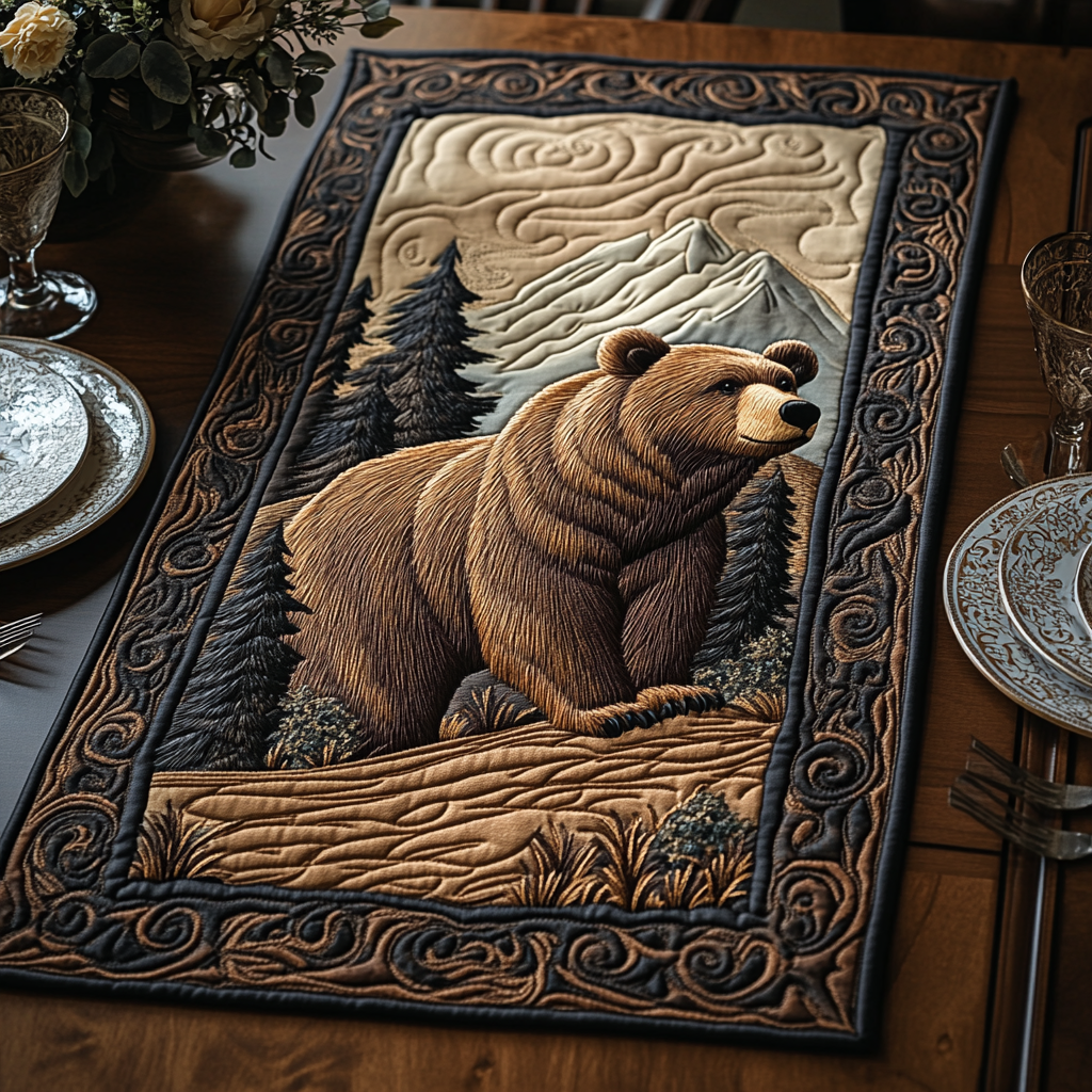 Wild Grizzly Quilted Table Runner Dining Table Ideas Presents For Bear Lovers