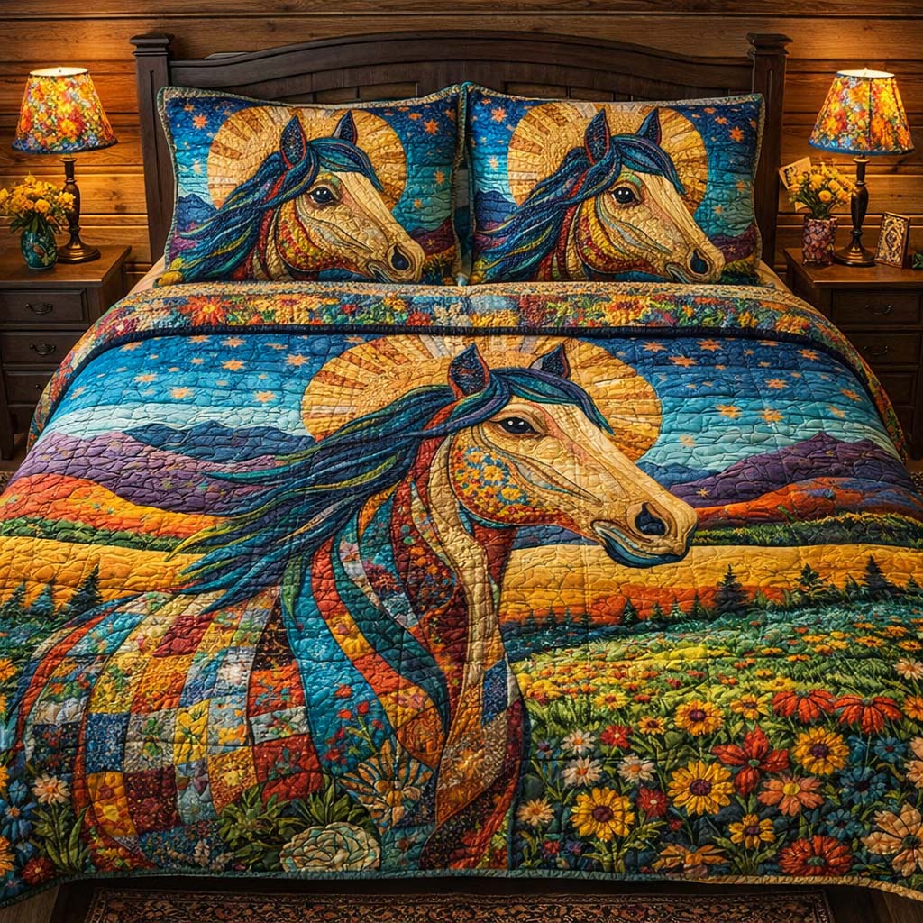 Wild Horse Meadow Quilted Bedding Set Bed Comforter Set Gift Ideas For Horse Owners