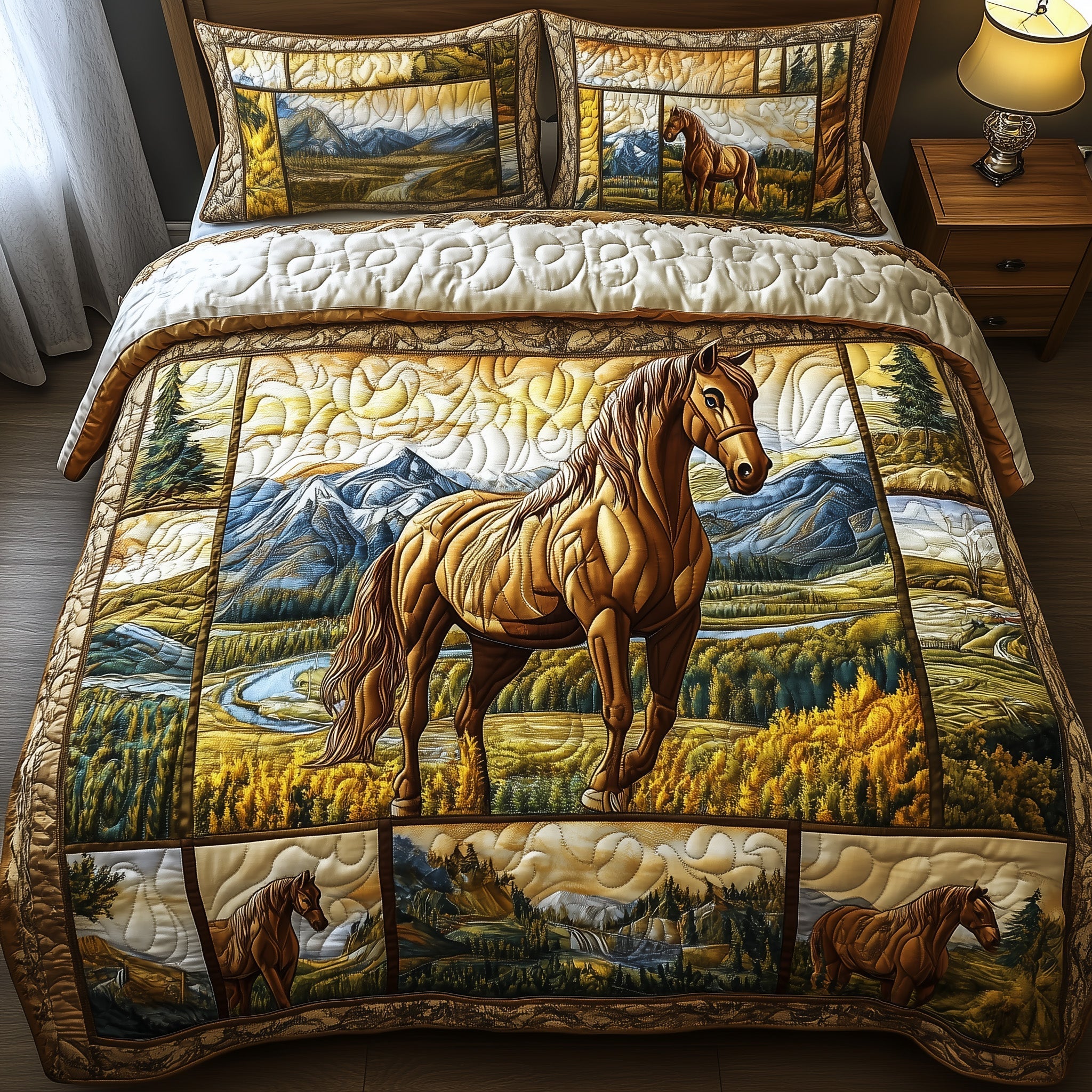 Wild Horse Quilted Bedding Set Bedspreads Gifts For New Horse Owners
