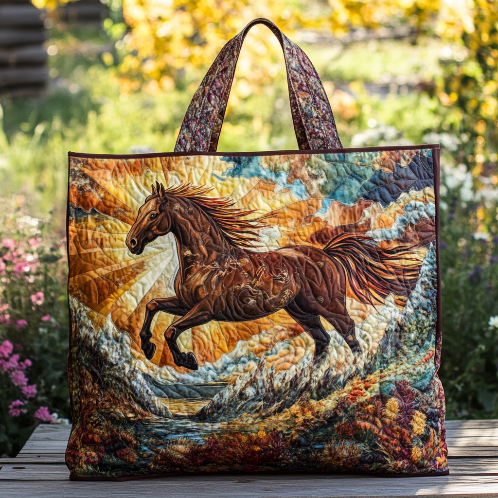 Wild Horse Quilted Tote Bag Shoulder Handbag Horse Present Ideas