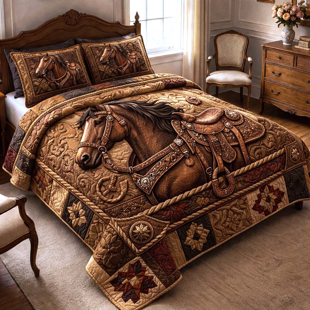 Wild Prairie Quilted Bedding Set Bedroom Room Decor Useful Gifts For Horse Owners