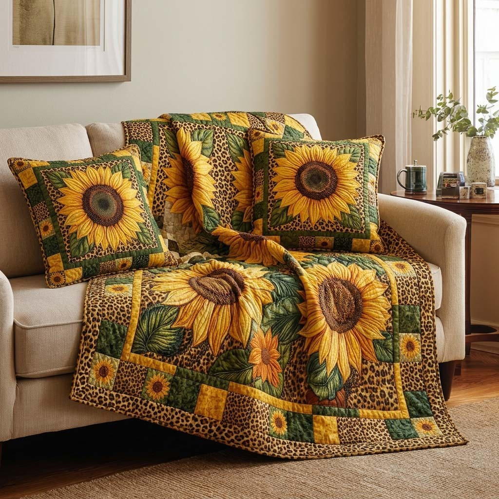 Wild Sunflower Quilted Blanket Living Room Decor Mothers Day Present Ideas