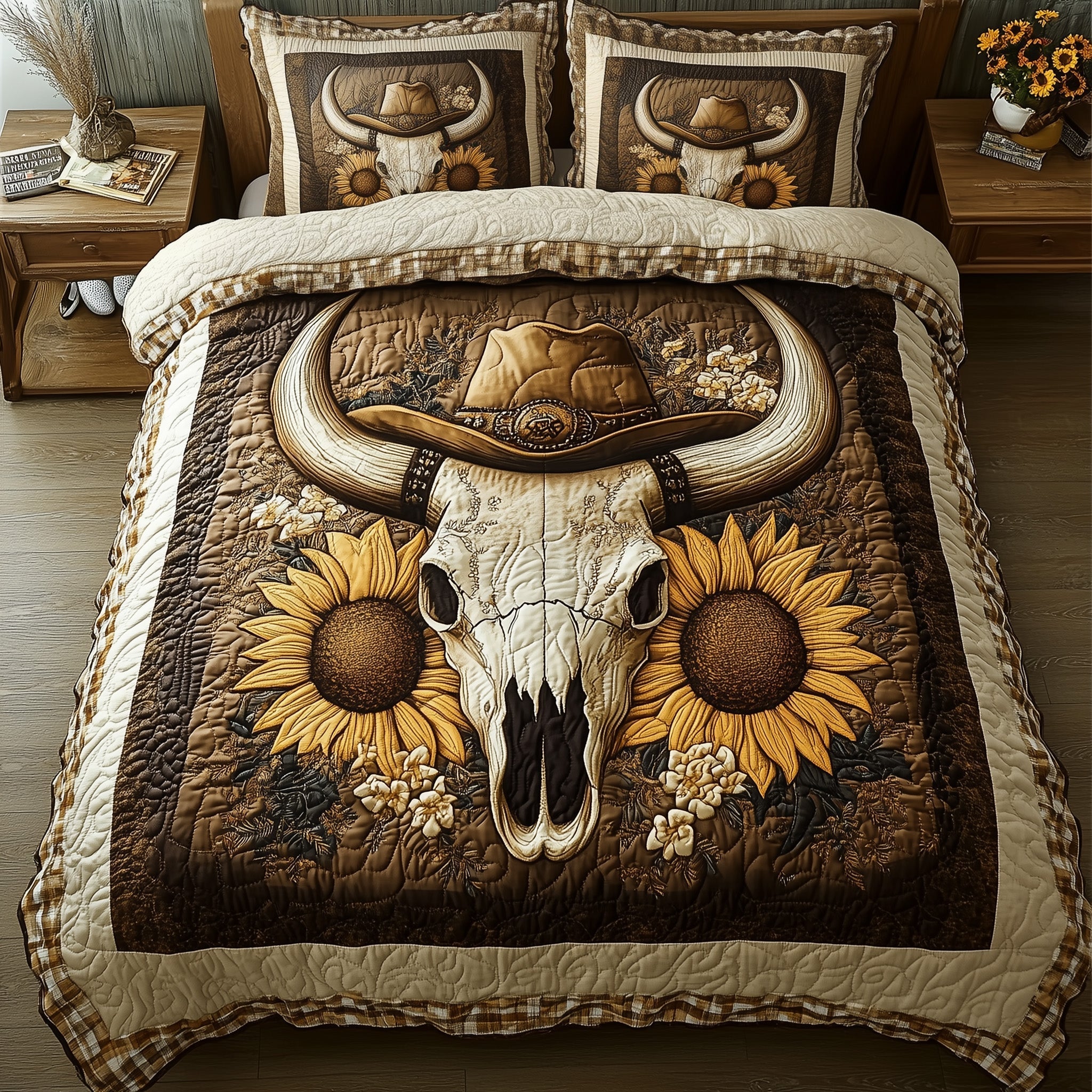 Wild West Bull Skull Quilted Bedding Set Best Sheet Sets Native American Presents
