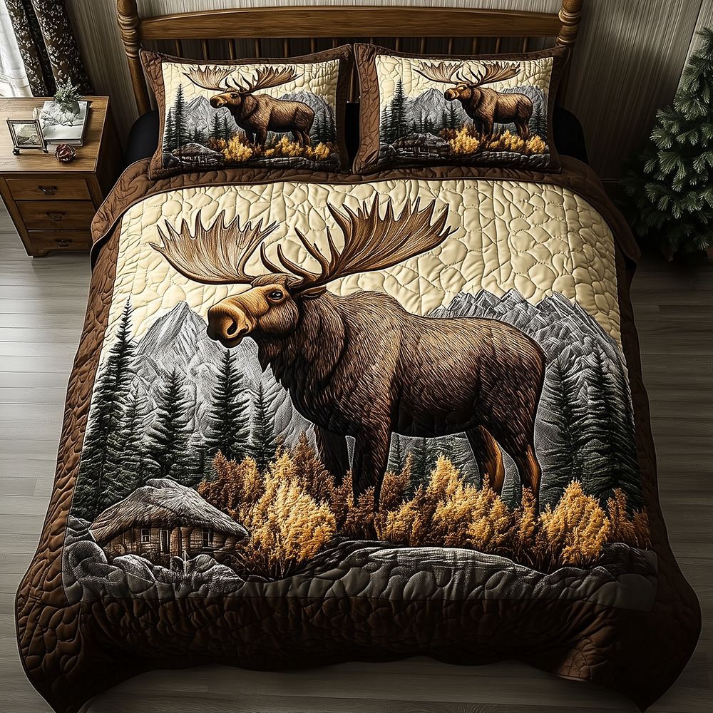 Wilderness Wanderer Quilted Bedding Set Boho Bedroom Decor Moose Gift Ideas
