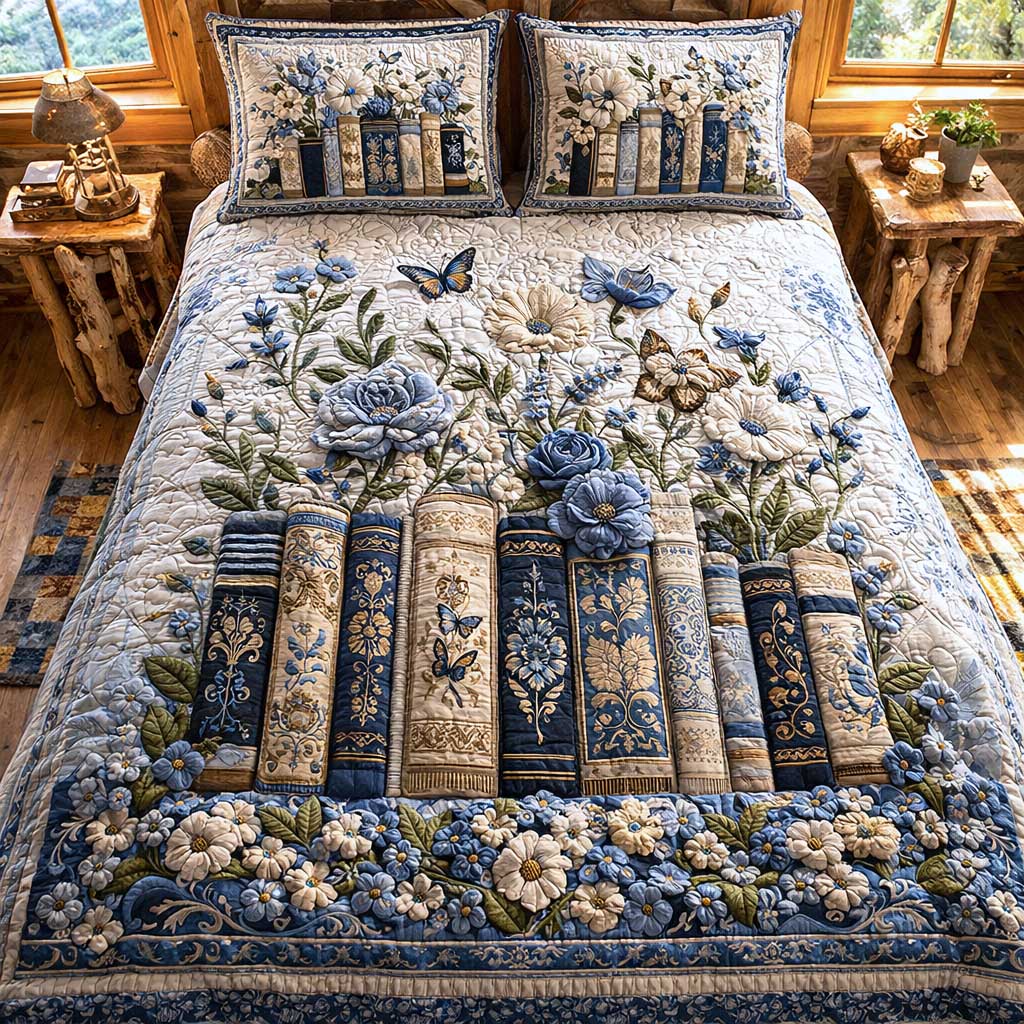 Wildflower Books Quilted Bedding Set Bedsheet Comforter Set Best Book Related Gifts