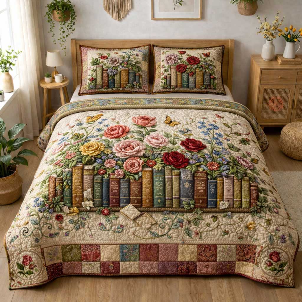 Wildflower Books Quilted Bedding Set Nice Bedding Sets Great Book Themed Gifts