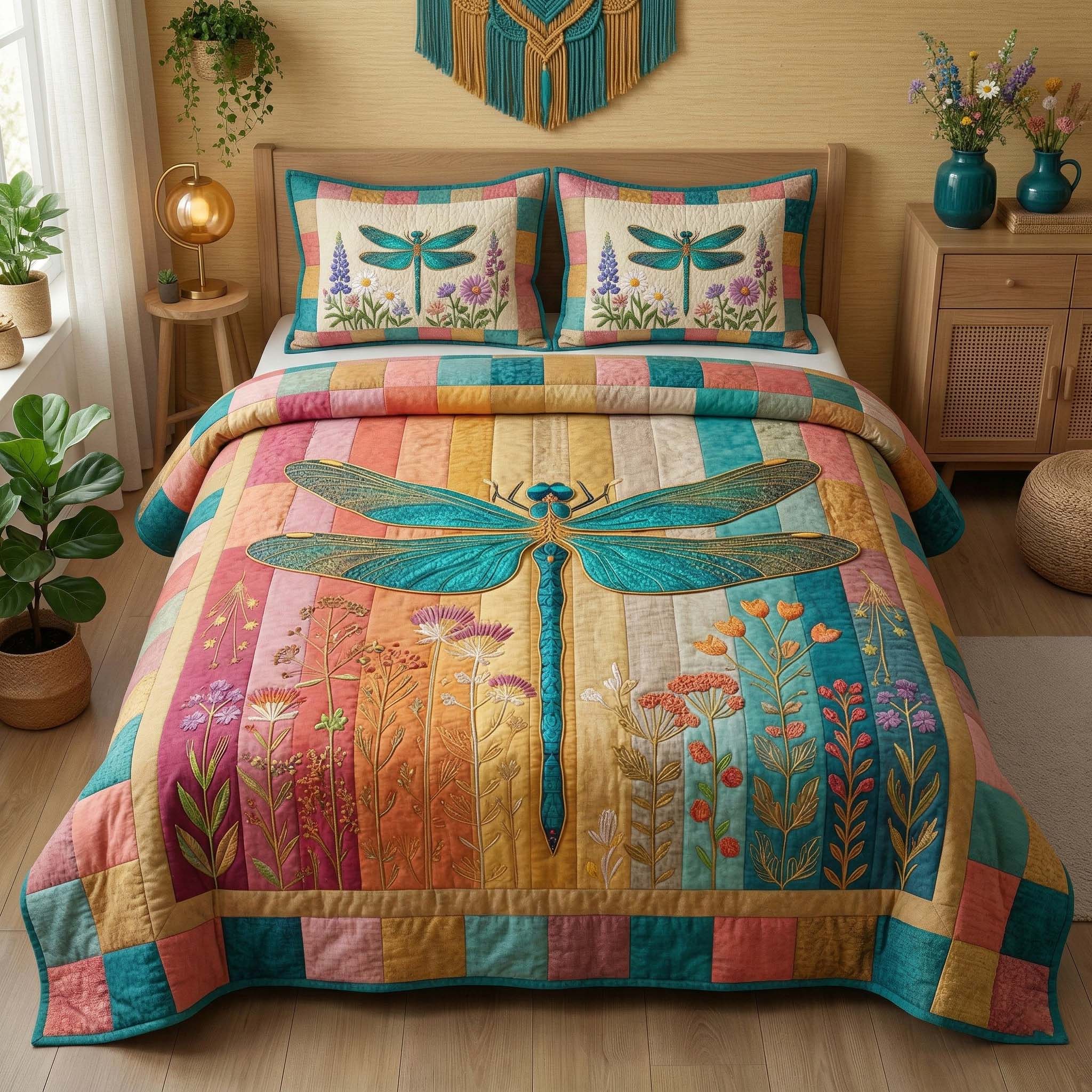 Wildflower Dragonfly Quilted Bedding Set Good Sheet Sets Dragonfly Gifts For Women