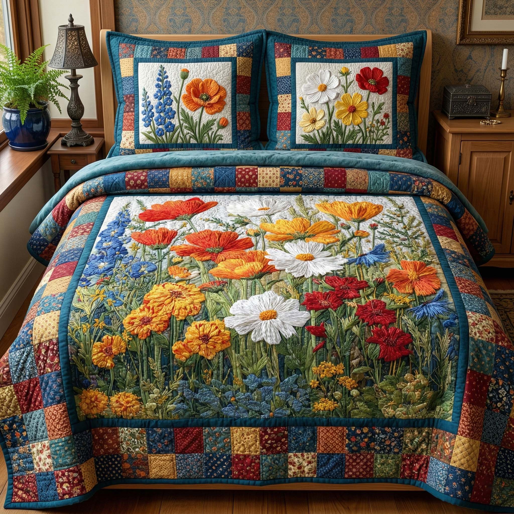 Wildflower Meadow Quilted Bedding Set Unique Bed Sheet Set Nice Mother's Day Gifts