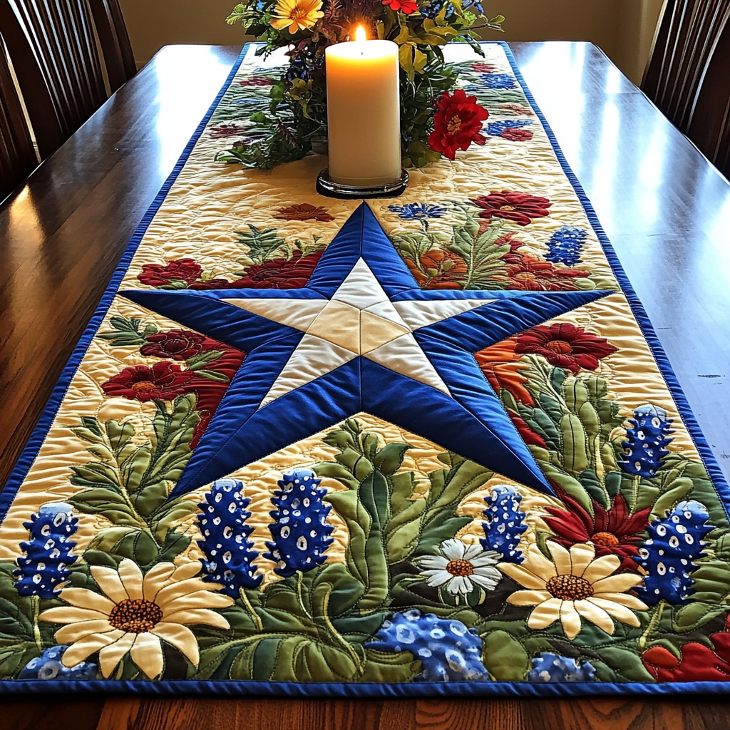 Wildflower Texas Quilted Table Runner Kitchen Table Decor Gift Delivery Texas