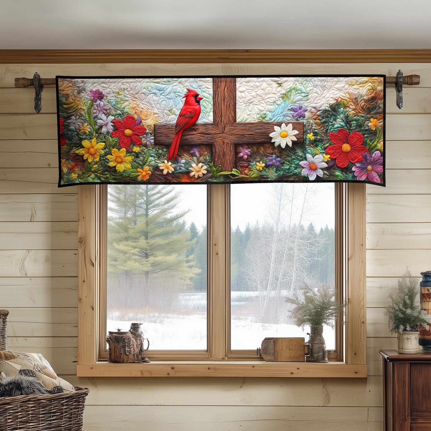 Wings of Remembrance Quilted Valance Christmas Decor For Entryway Cardinal Themed Gifts
