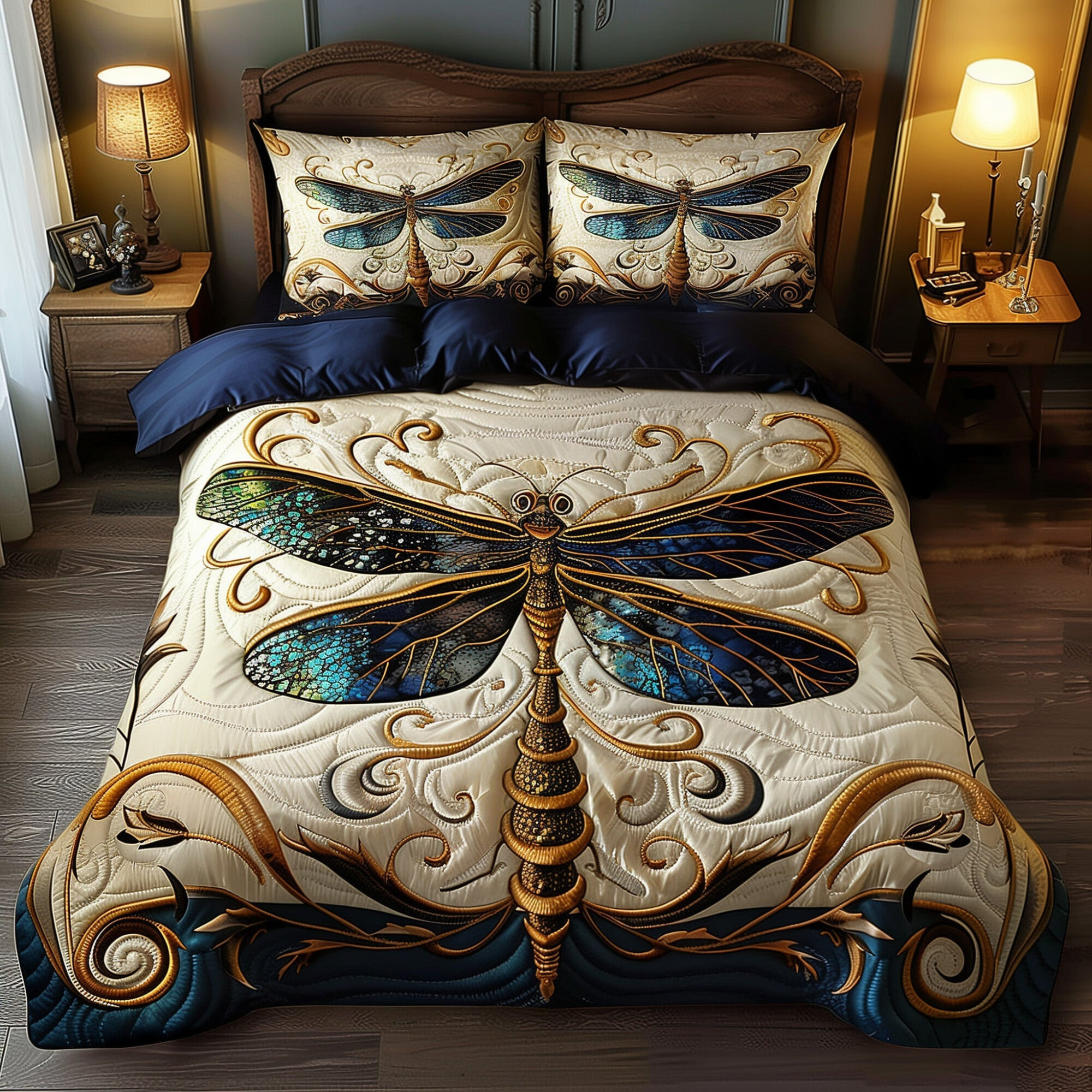 Wings Of Serenity Duvet Quilted Bedding Set Colorful Dragonfly Best Insect Bedding Gifts