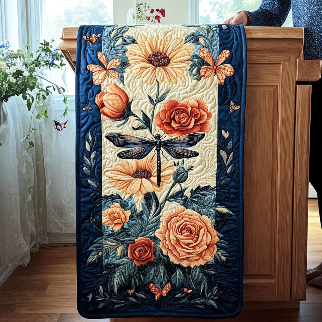 Wings Over Wildflowers Quilted Table Runner Dining Room Table Runner Decor Dragonfly Gifts For Her