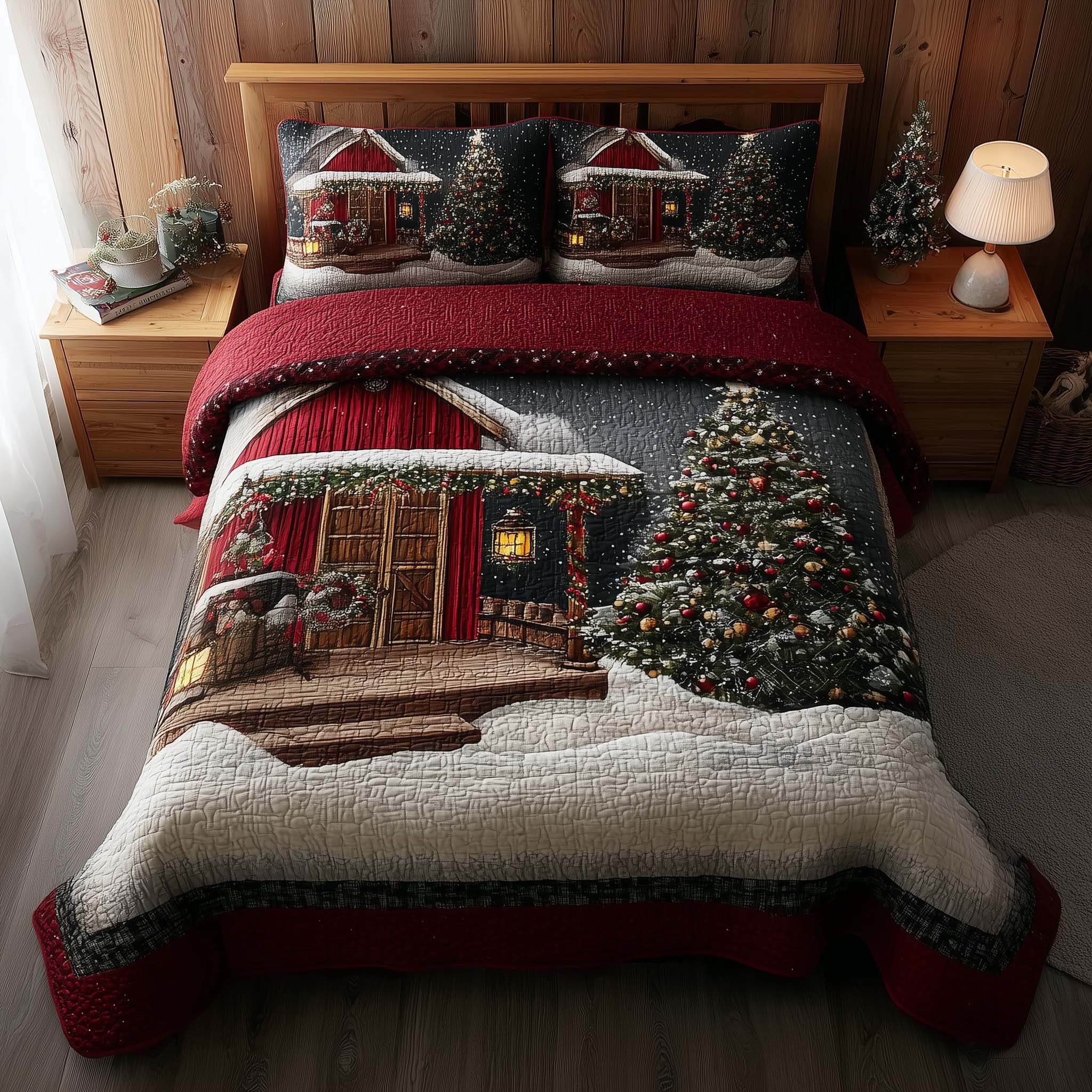 Winter Barn Quilted Bedding Set Christmas Bedspread Sets Family Xmas Ideas