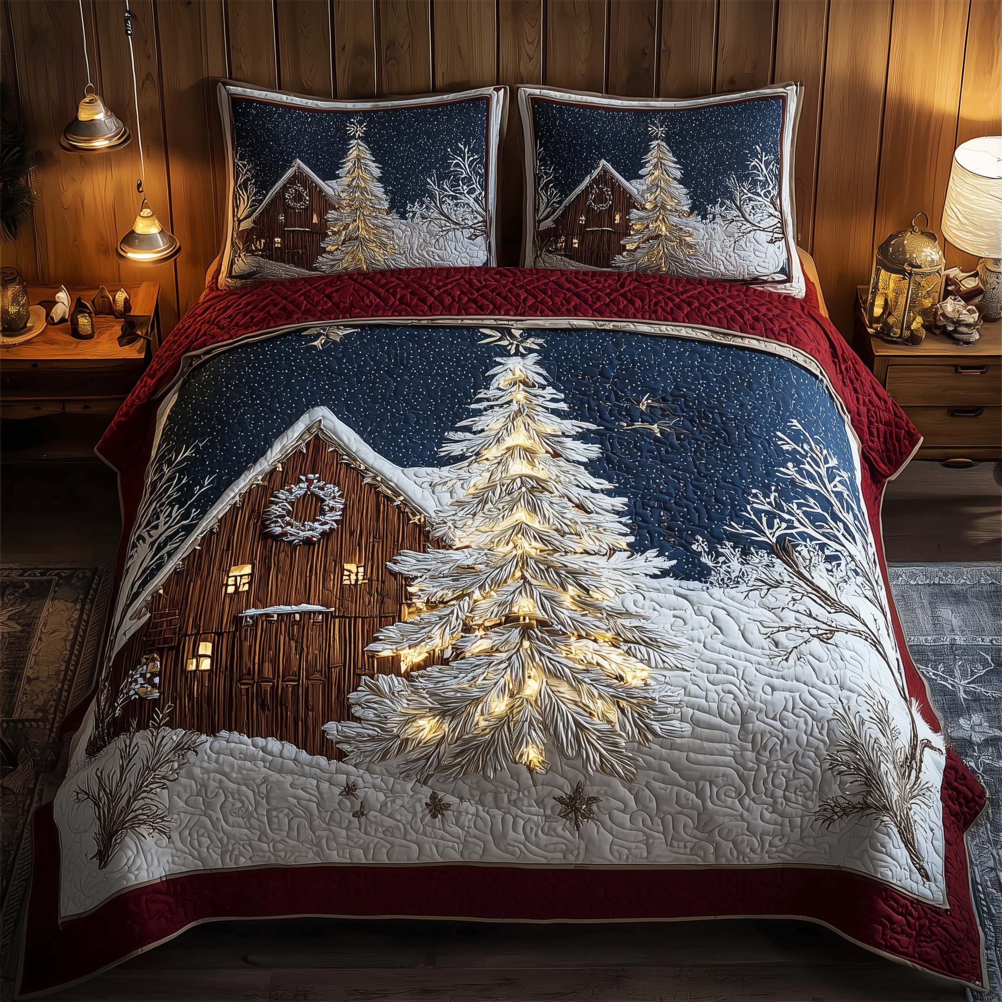 Winter Barn Quilted Bedding Set Xmas Duvet Covers Family Christmas Present Ideas