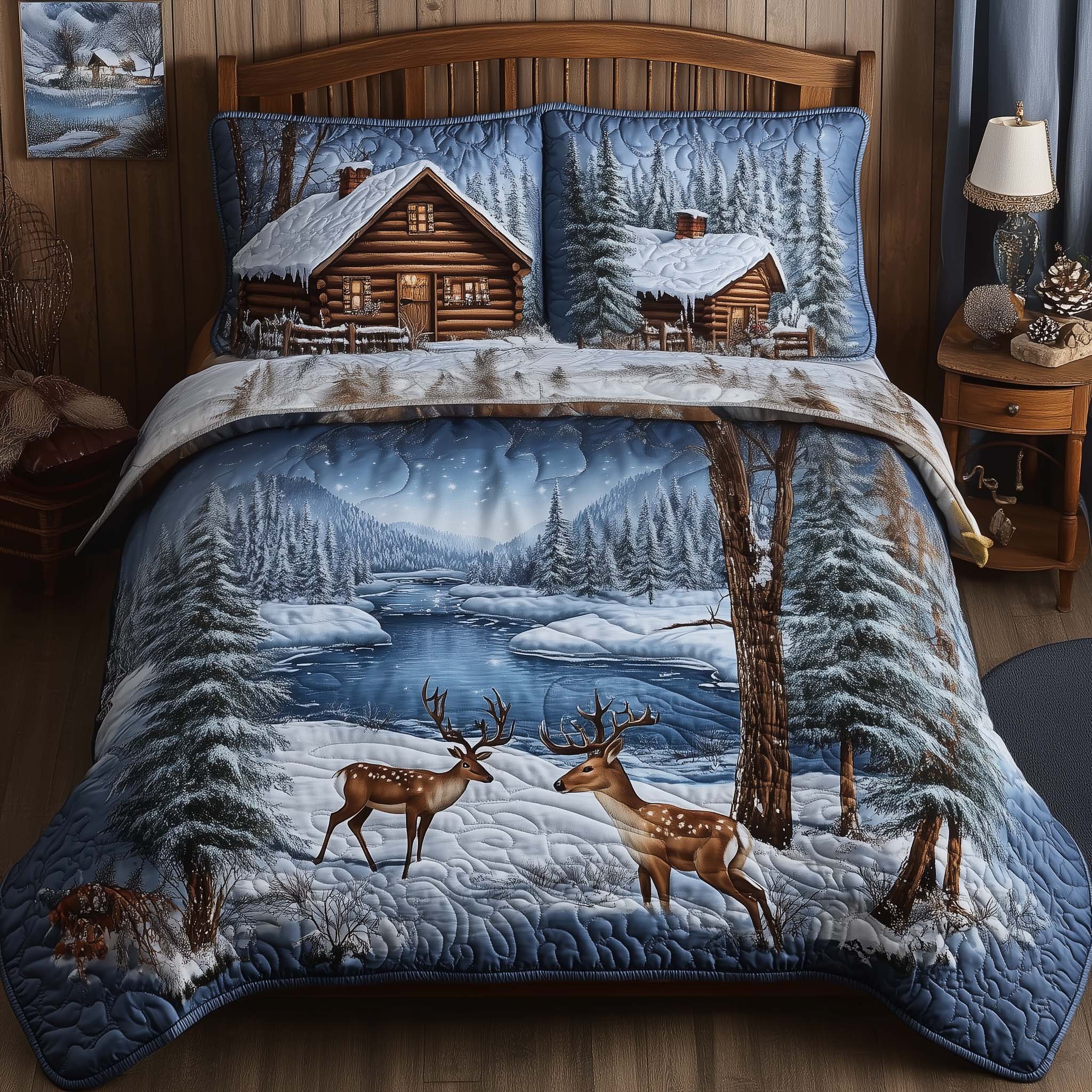 Winter Cabin Quilted Bedding Set Best Bedsheets Retirement Gift Ideas For Men