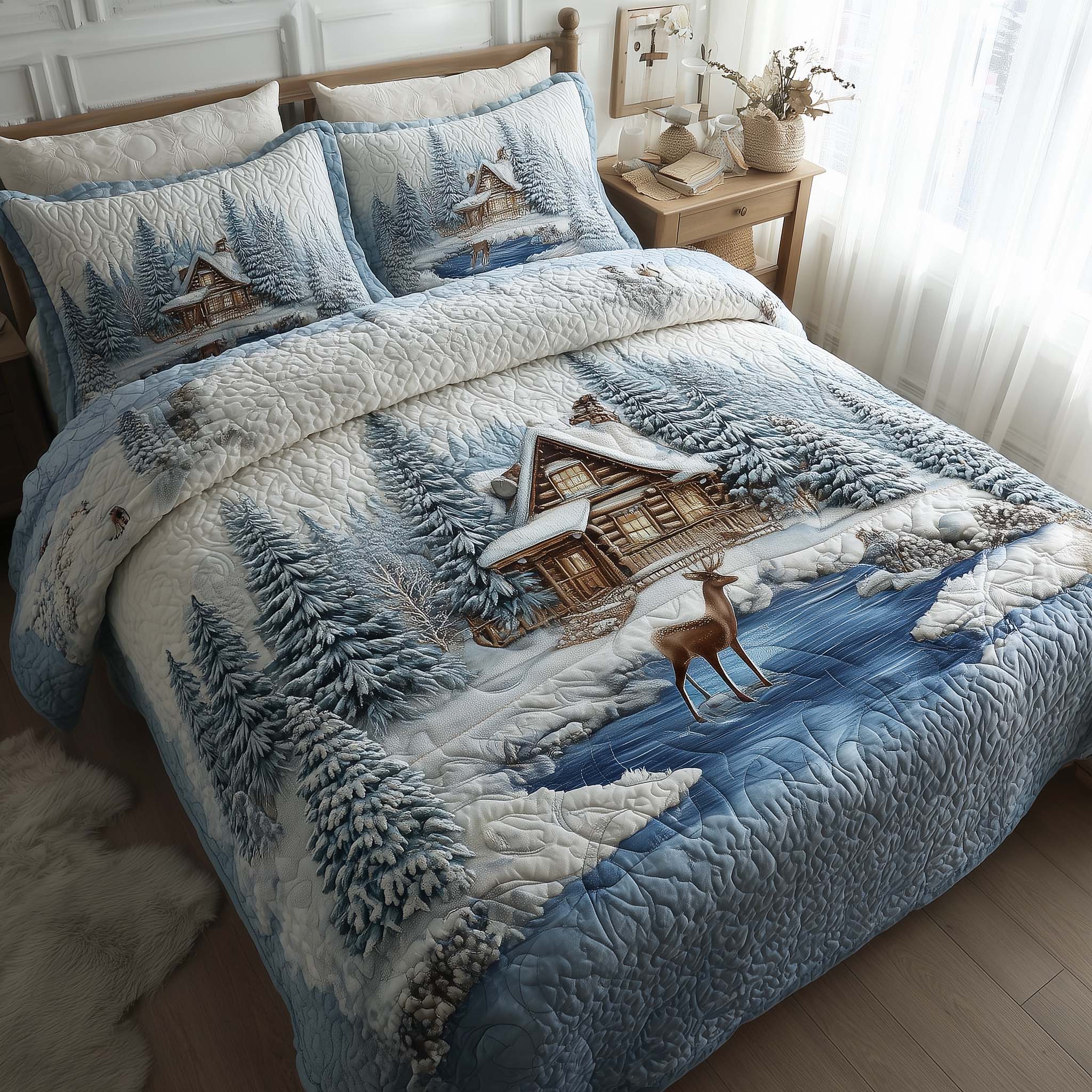 Winter Cabin Quilted Bedding Set Good Bed Sheet Sets Bonus Dad Gifts