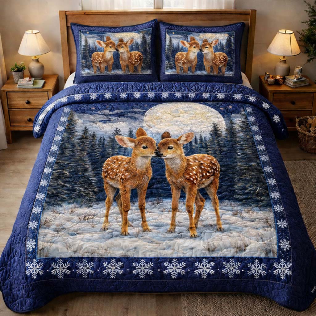 Winter Fawn Pair Quilted Bedding Set Good Sheet Sets Christmas Gifts For A Deer Hunter