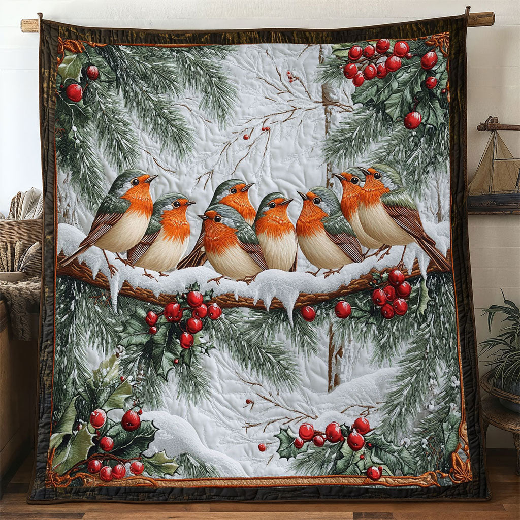 Winter Feast European Robin Quilt Premium Quilt Blanket for Family and Guests