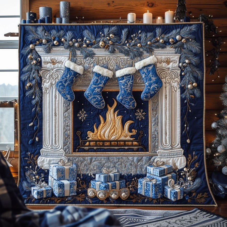 Winter Fireplace Quilt Thoughtful Holiday Gift Featuring Quilt Blanket